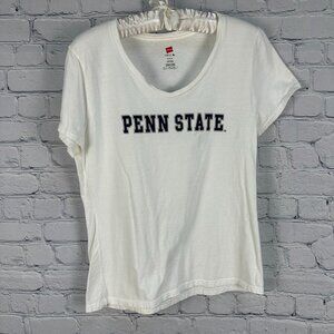 Hanes Women's Nano-T 100% Cotton Penn State V-Neck Tee Shirt, Size Medium, White